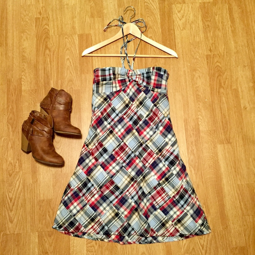 Red white and blue Plaid LOFT madras dress. Size 0